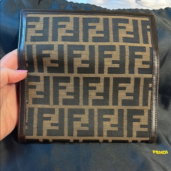 Fendi Black and Brown Logo Clutch- Zucca - Picture 9 of 9